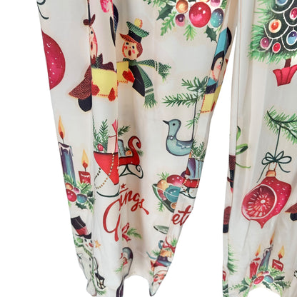 Festive Christmas Print Lounge Pants Womens fits like 3XL Polyester Elastane NEW