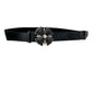 Womens Black Belt 39.5 inches Long Silver Buckle Elastic Back with Metal Plates