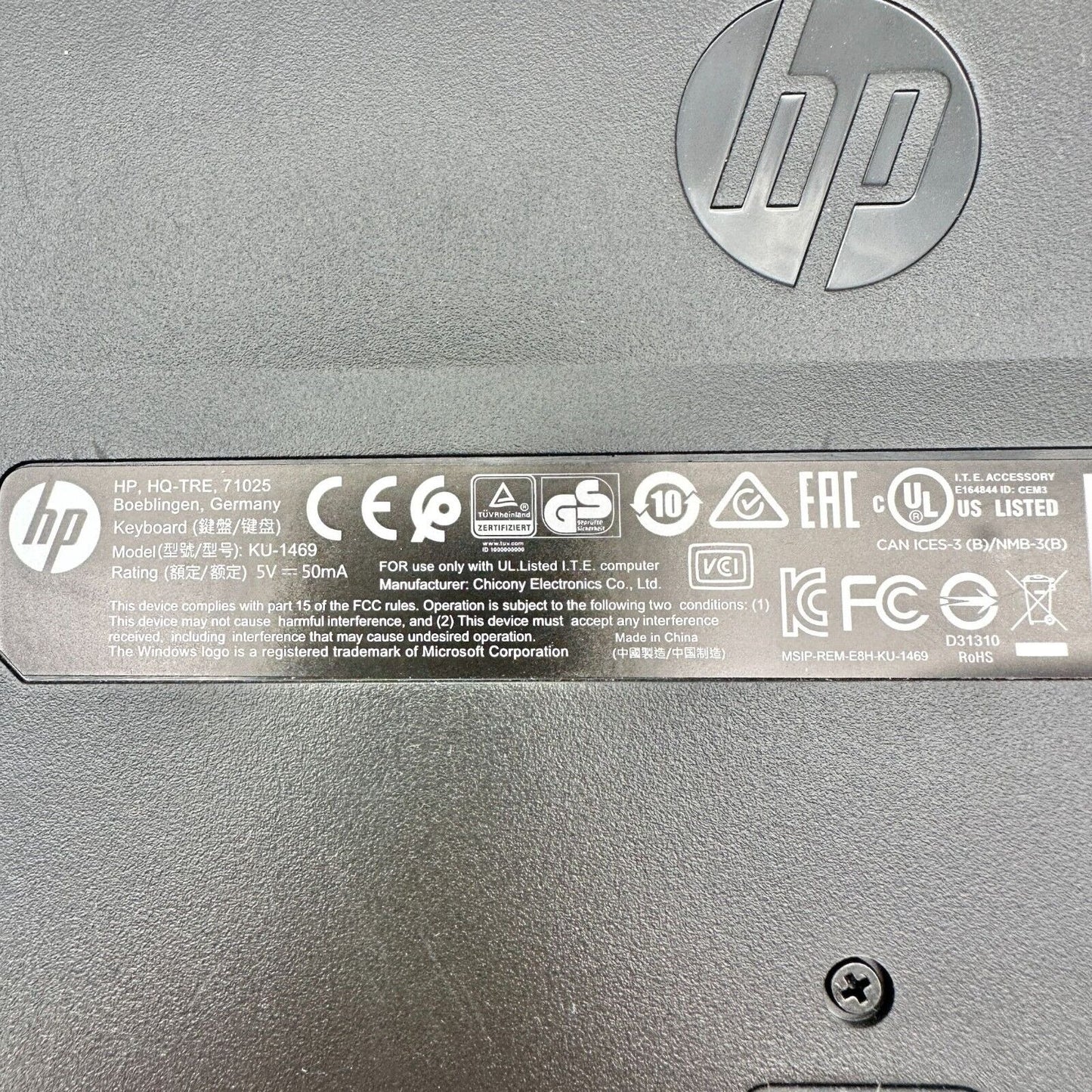 HP Wired Full Size Keyboard USB Model KU-1469 Numeric Keypad on Right Black