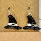 Halloween Dangle Earrings Witch Hat Metal Black White Silvertone