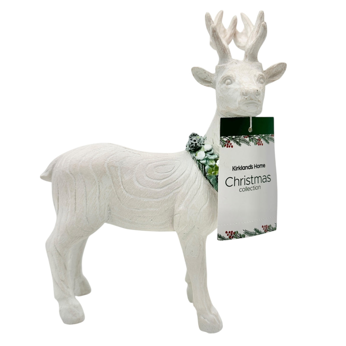 Kirklands Home Whitewashed Resin Deer Christmas Decor With Wreath Collar 7"H