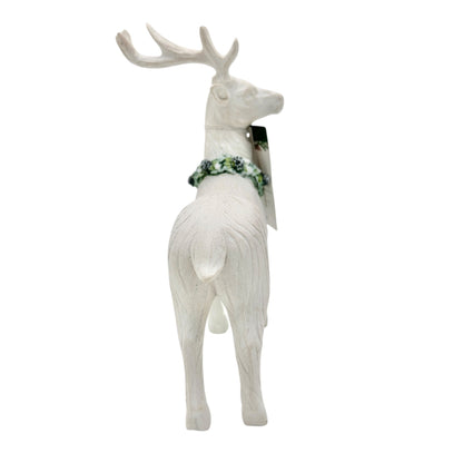 Kirklands Home Whitewashed Resin Deer Christmas Decor With Wreath Collar 7"H