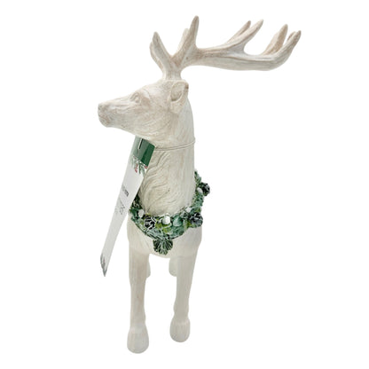 Kirklands Home Whitewashed Resin Deer Christmas Decor With Wreath Collar 7"H