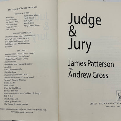 Judge and Jury By James Patterson and Andrew Gross Hardcover Legal Thriller 2006