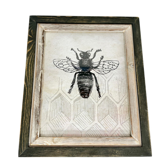 Rustic Framed Bee Wall Art Hive Background 11x13 At Home Brand Hang or Stand