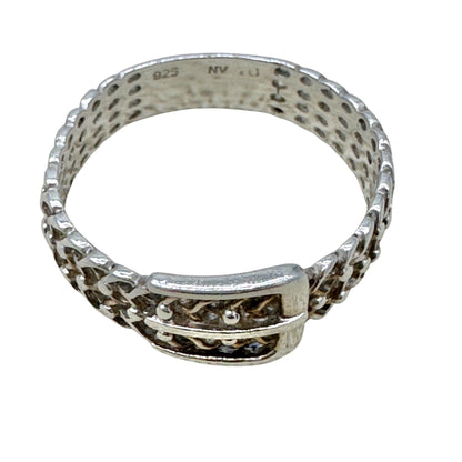 Vintage Sterling Silver 925 Buckle Design Ring Size 10 Unique Chain Style NV40