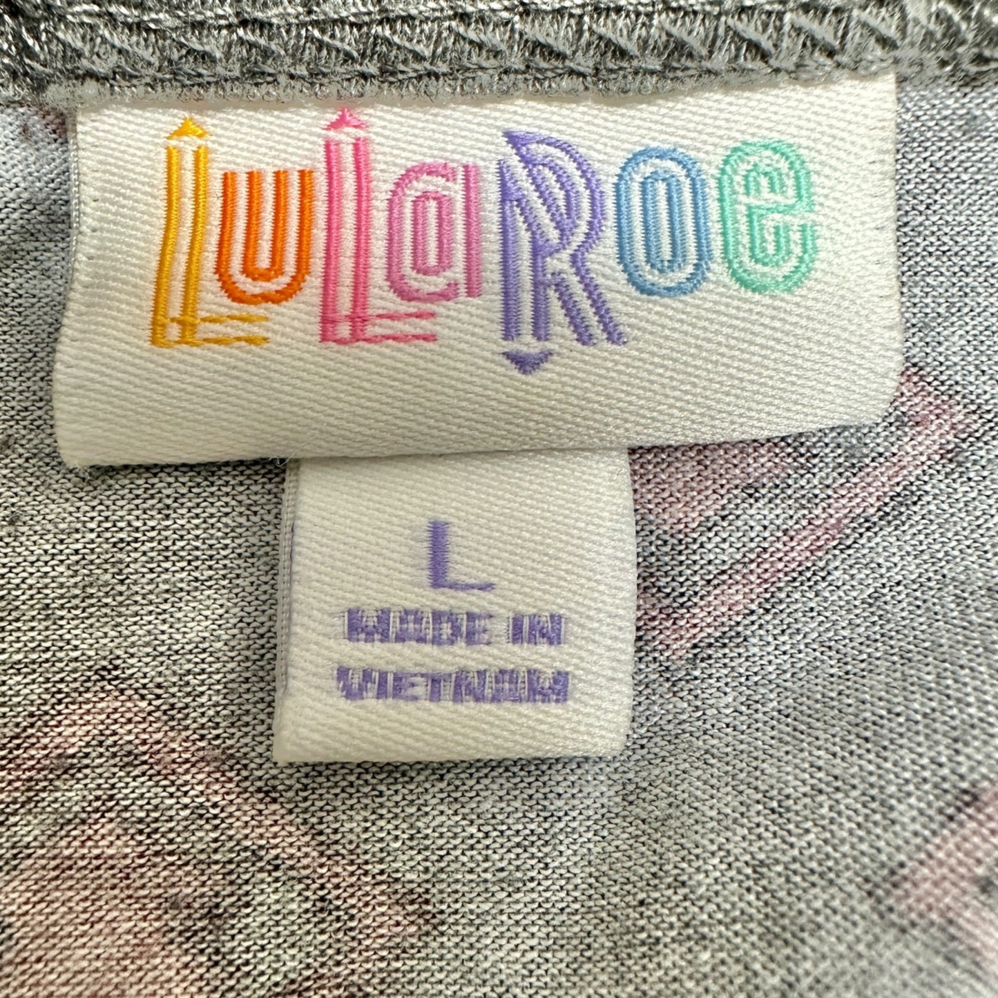 LuLaRoe Randy Top L Black Red Gray Geometric Print 3/4 Sleeve Raglan Stretchy