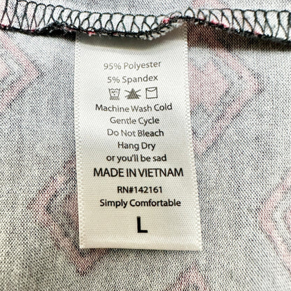 LuLaRoe Randy Top L Black Red Gray Geometric Print 3/4 Sleeve Raglan Stretchy