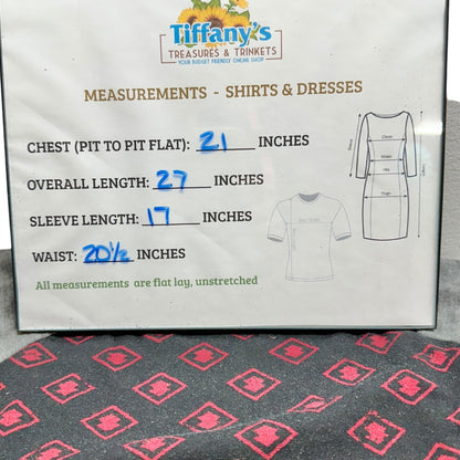 LuLaRoe Randy Top L Black Red Gray Geometric Print 3/4 Sleeve Raglan Stretchy