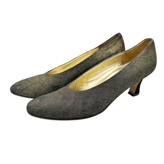 Saks Fifth Avenue Vintage Black Gold Leather Pumps Womens 8.5 AA Made In Italy