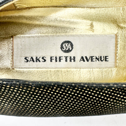 Saks Fifth Avenue Vintage Black Gold Leather Pumps Womens 8.5 AA Made In Italy