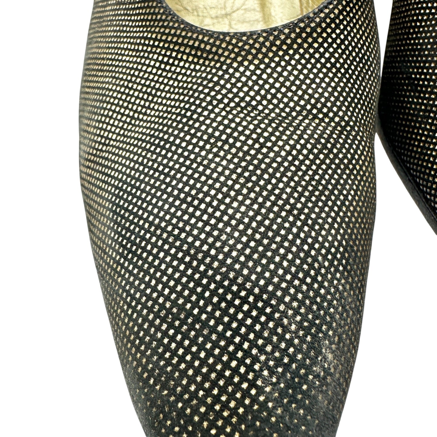 Saks Fifth Avenue Vintage Black Gold Leather Pumps Womens 8.5 AA Made In Italy