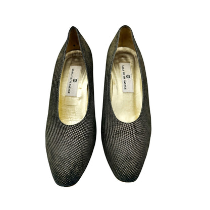 Saks Fifth Avenue Vintage Black Gold Leather Pumps Womens 8.5 AA Made In Italy