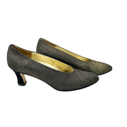 Saks Fifth Avenue Vintage Black Gold Leather Pumps Womens 8.5 AA Made In Italy