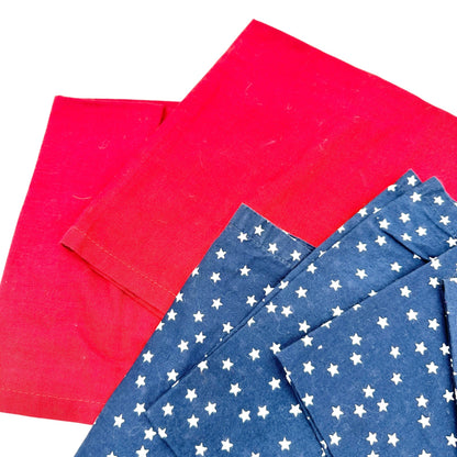 Set Of 10 Cloth Napkins Patriotic Themed FIVE Red and FIVE Blue with White Stars