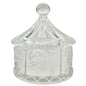 Carousel-Shaped Clear Glass Candy Dish With Lid Featuring Carousel Animals