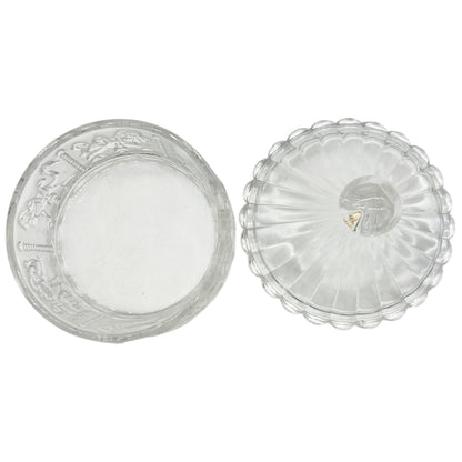 Carousel-Shaped Clear Glass Candy Dish With Lid Featuring Carousel Animals