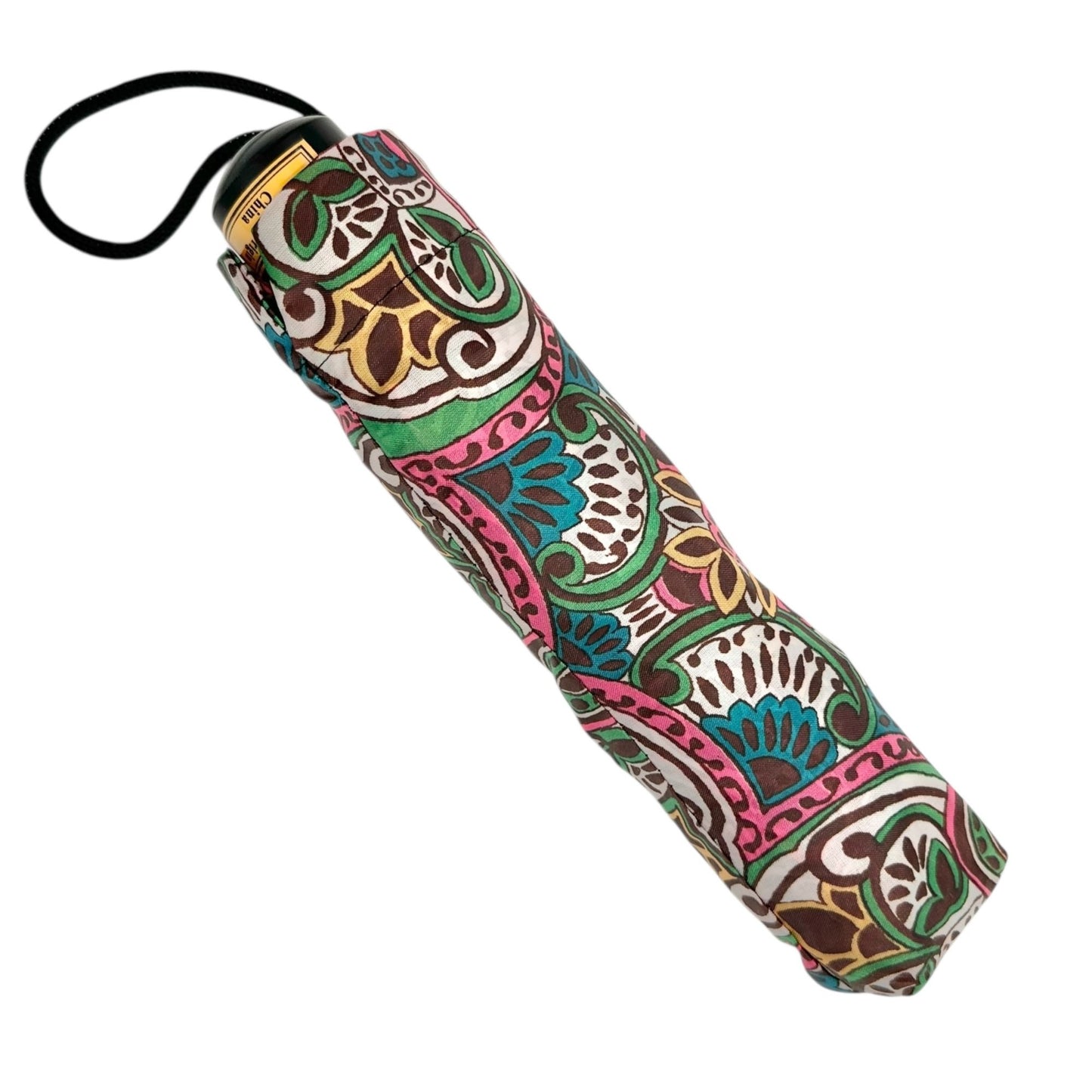 Compact Colorful Folding Umbrella With Floral Paisley Pattern & Matching Sleeve