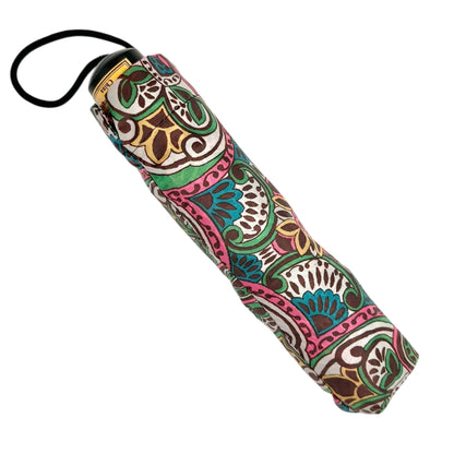 Compact Colorful Folding Umbrella With Floral Paisley Pattern & Matching Sleeve