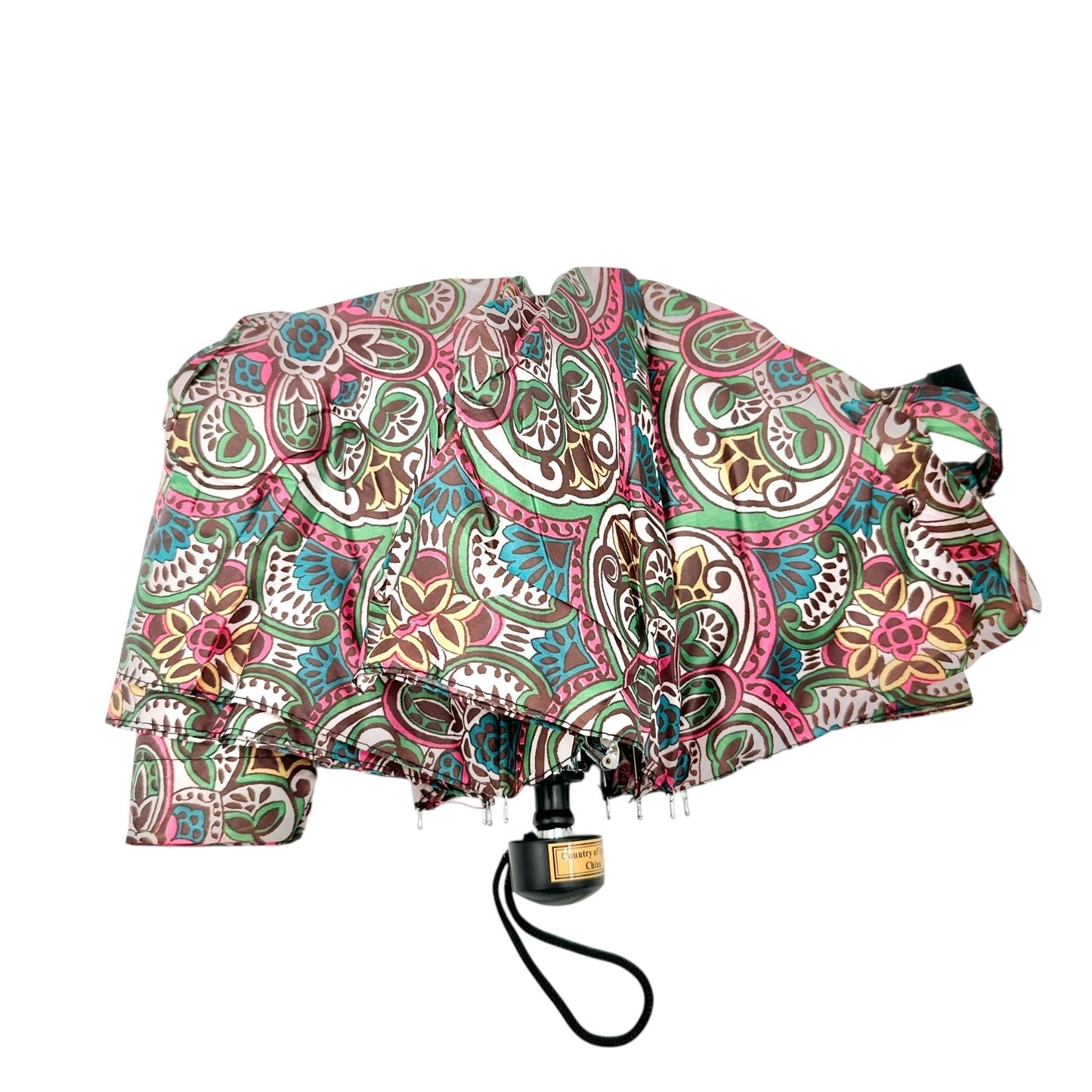 Compact Colorful Folding Umbrella With Floral Paisley Pattern & Matching Sleeve