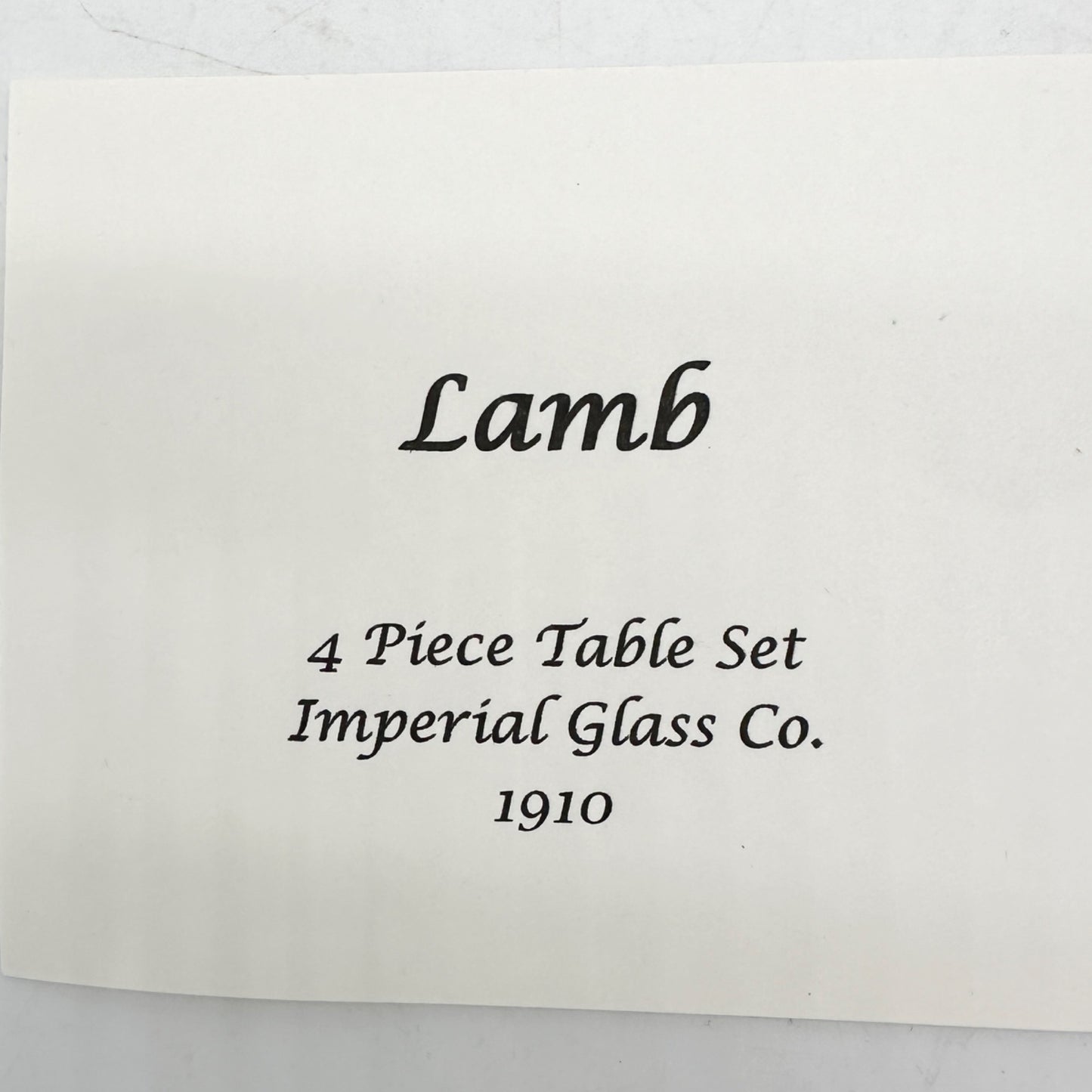 4 Pc Childrens Table Set Lamb Design Imperial Glass 1910 Clear Pressed Glass Vtg