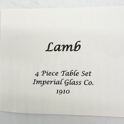 4 Pc Childrens Table Set Lamb Design Imperial Glass 1910 Clear Pressed Glass Vtg