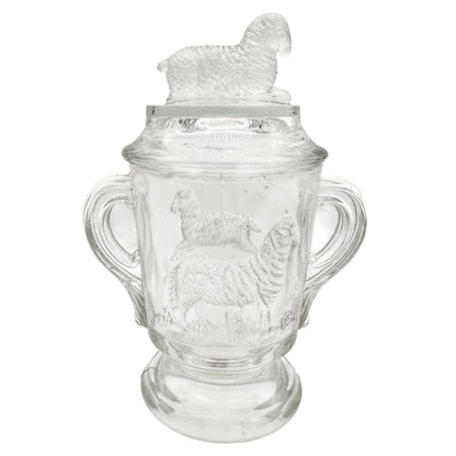 4 Pc Childrens Table Set Lamb Design Imperial Glass 1910 Clear Pressed Glass Vtg