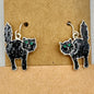 Halloween Dangle Earrings Black Cat Green Eyes Metal Speckled Silvertone