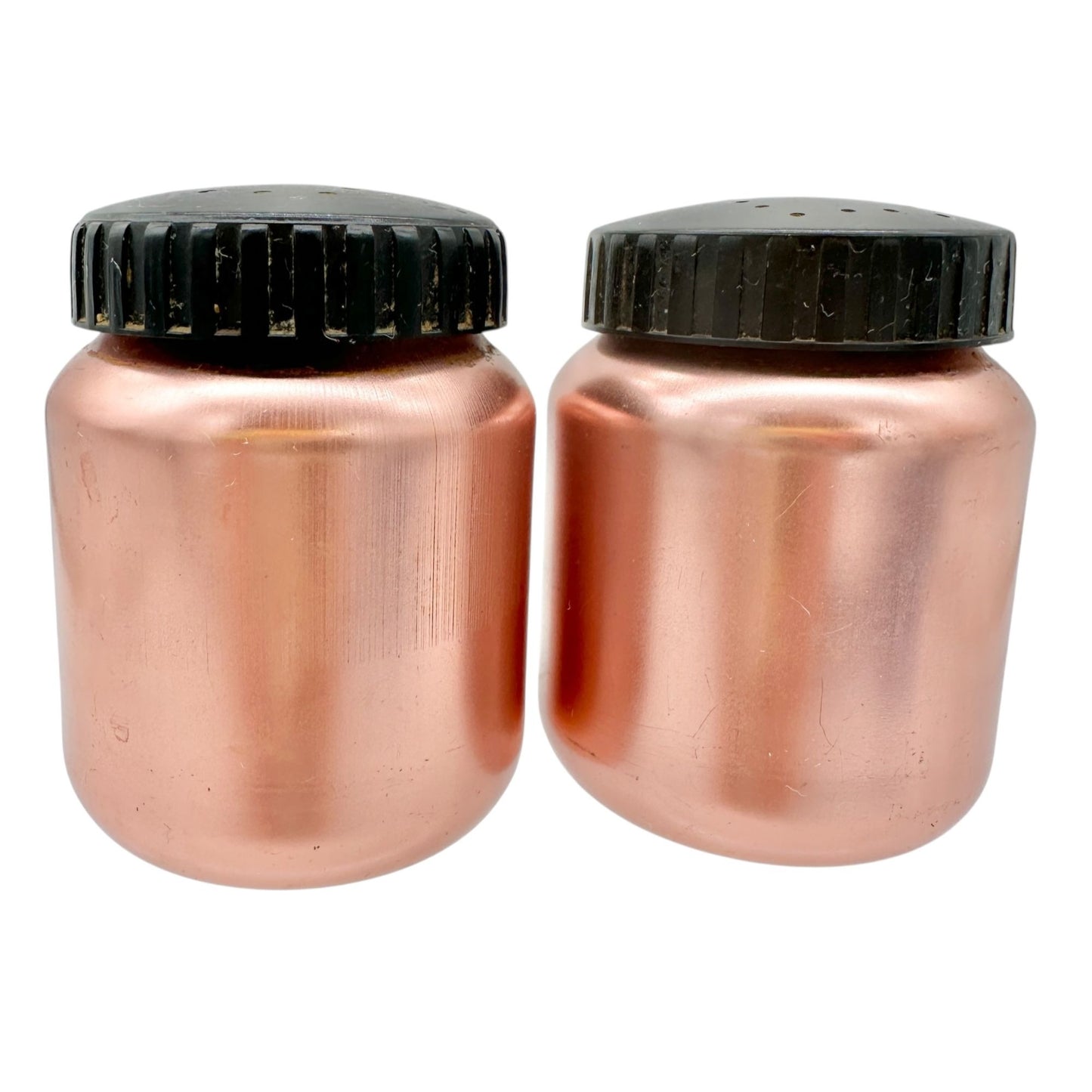 Vintage Color Craft Copper Salt & Pepper Shakers With Black Plastic Lids