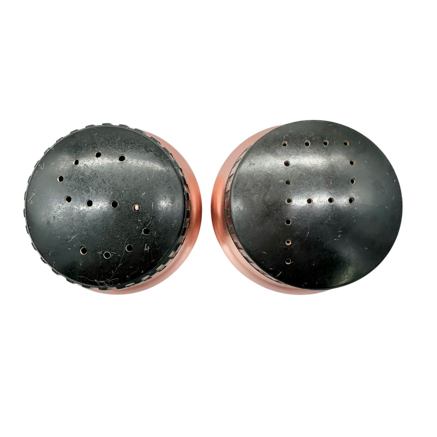 Vintage Color Craft Copper Salt & Pepper Shakers With Black Plastic Lids