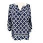 Womens 2X Top Navy White Geometric Print Crochet Sleeves by Crown & Ivy Curvy