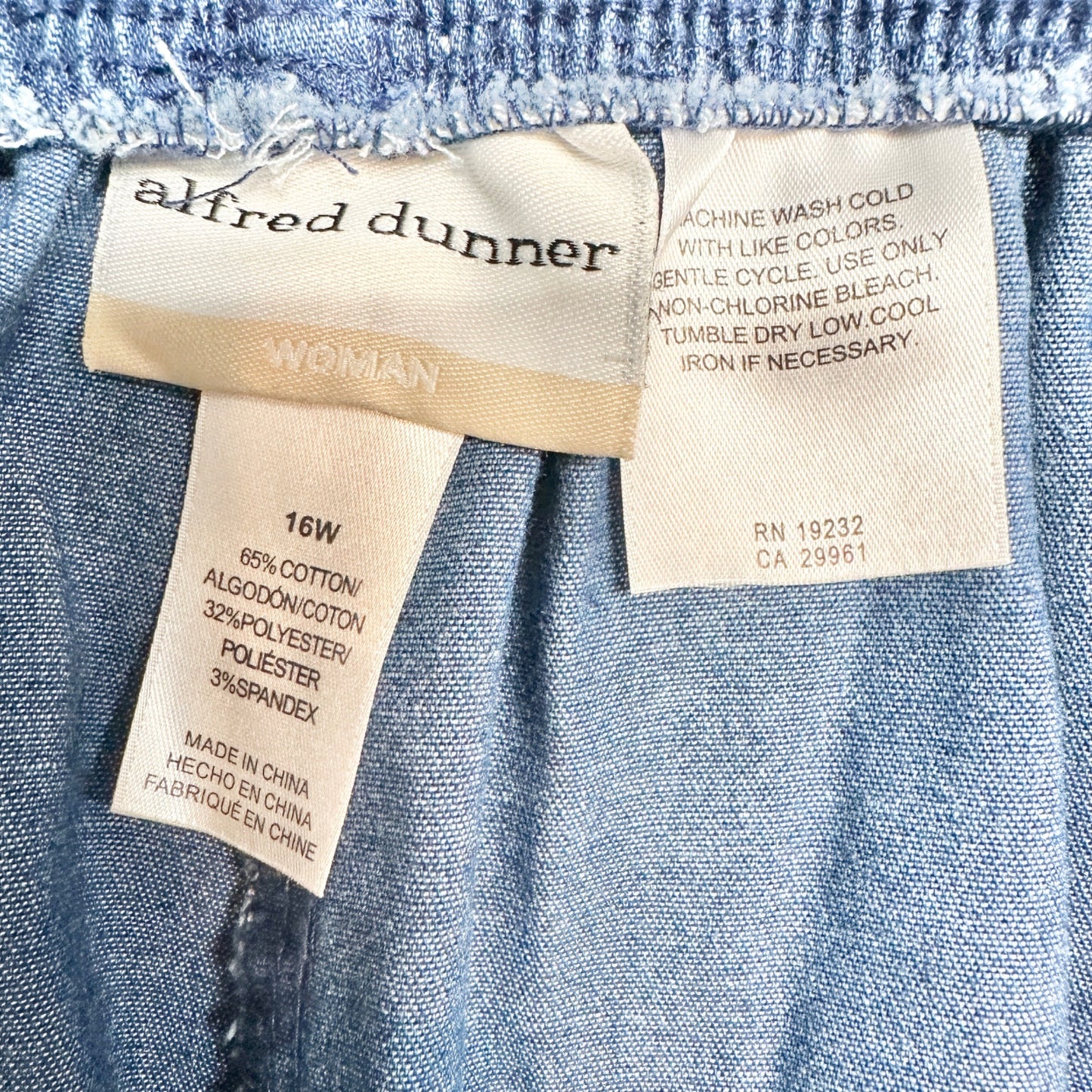 Alfred Dunner Denim Pants Womens 16W Blue Stretch Cotton Elastic Waist Relaxed