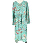 Womens Midi Dress Large/XL Floral Green LS With Pockets Lightweight Comfortable