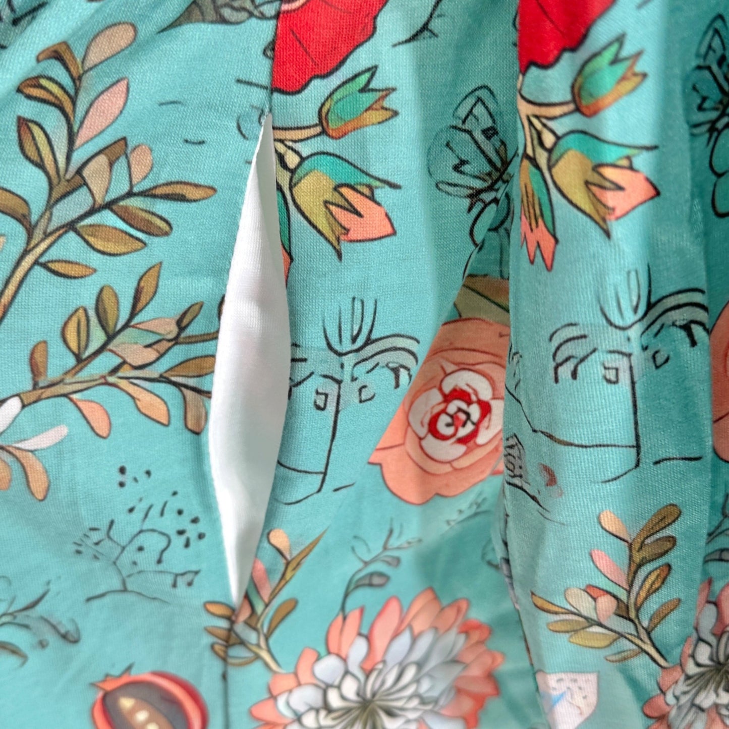Womens Midi Dress Large/XL Floral Green LS With Pockets Lightweight Comfortable