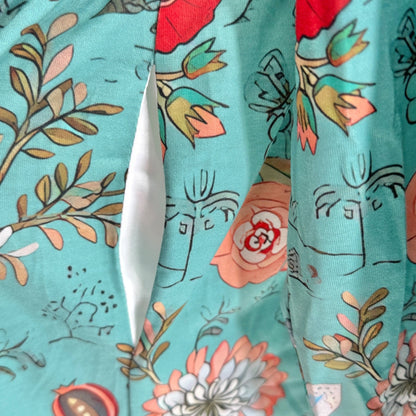 Womens Midi Dress Large/XL Floral Green LS With Pockets Lightweight Comfortable