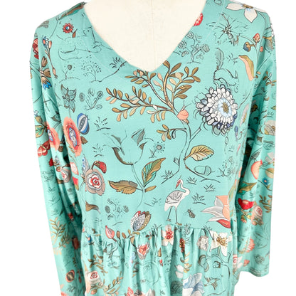 Womens Midi Dress Large/XL Floral Green LS With Pockets Lightweight Comfortable