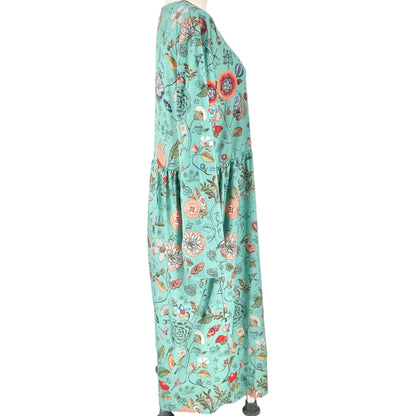 Womens Midi Dress Large/XL Floral Green LS With Pockets Lightweight Comfortable