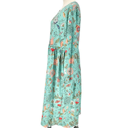 Womens Midi Dress Large/XL Floral Green LS With Pockets Lightweight Comfortable