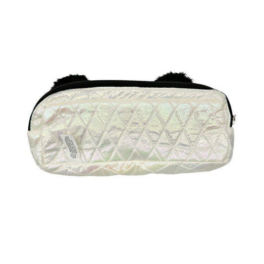 Panda Quilted Pencil OR Make Up Brush Case Pompoms Zipper Closure White Black