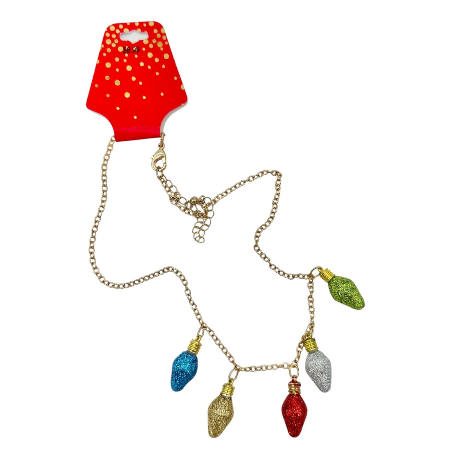 Festive Gold Chain Necklace Glittery Christmas Light Bulb Charms 2017 Design