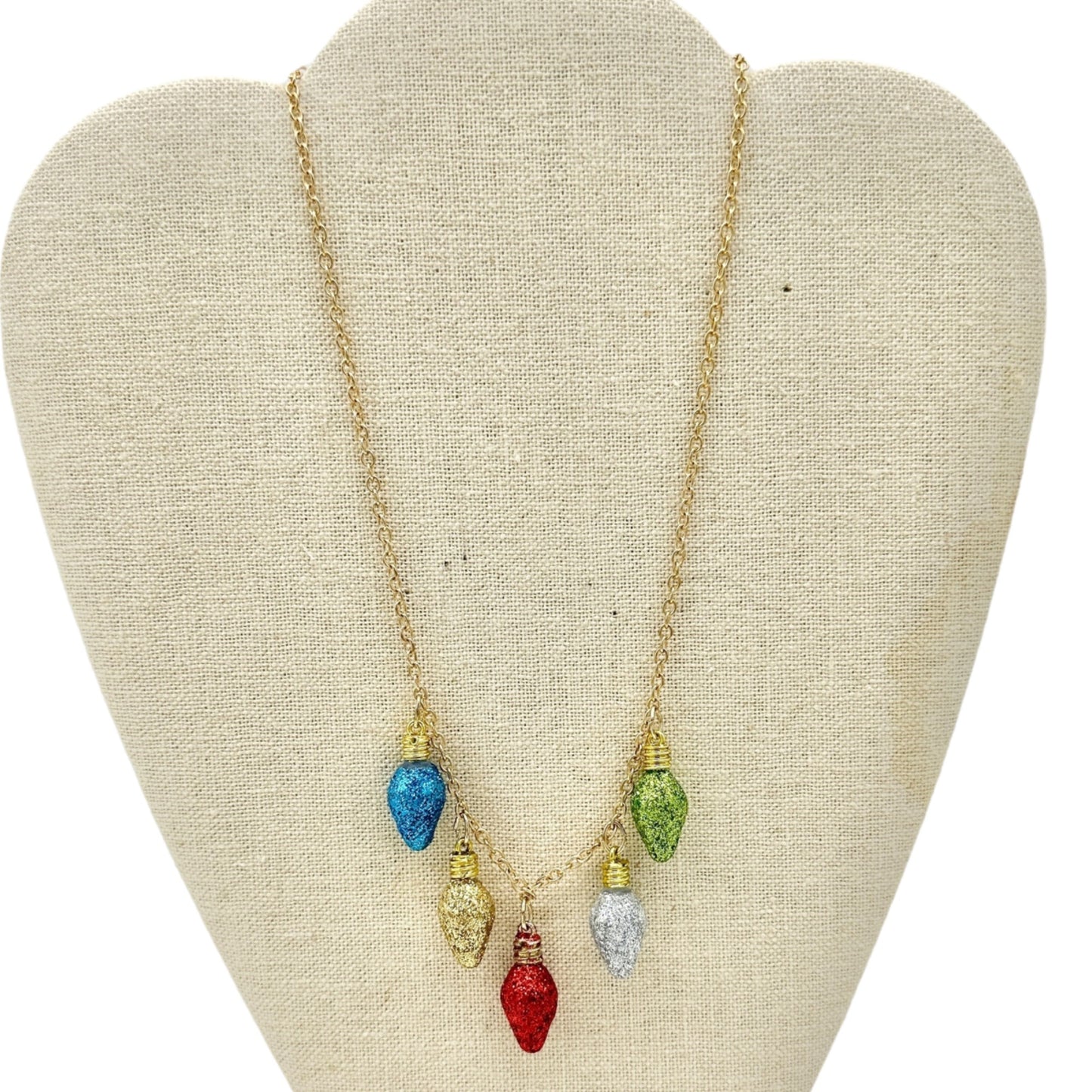 Festive Gold Chain Necklace Glittery Christmas Light Bulb Charms 2017 Design