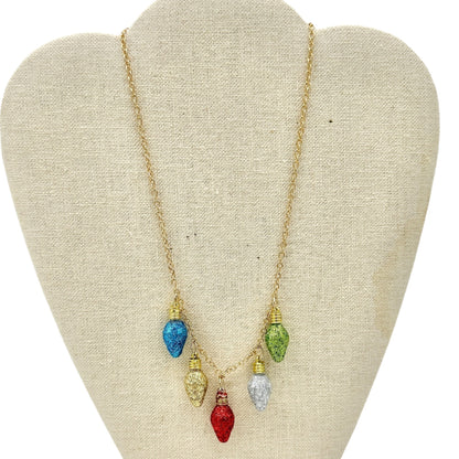 Festive Gold Chain Necklace Glittery Christmas Light Bulb Charms 2017 Design
