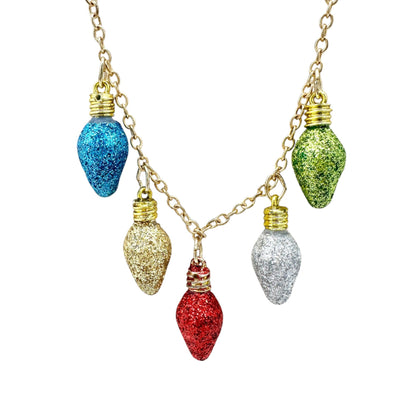Festive Gold Chain Necklace Glittery Christmas Light Bulb Charms 2017 Design
