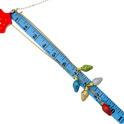 Festive Gold Chain Necklace Glittery Christmas Light Bulb Charms 2017 Design