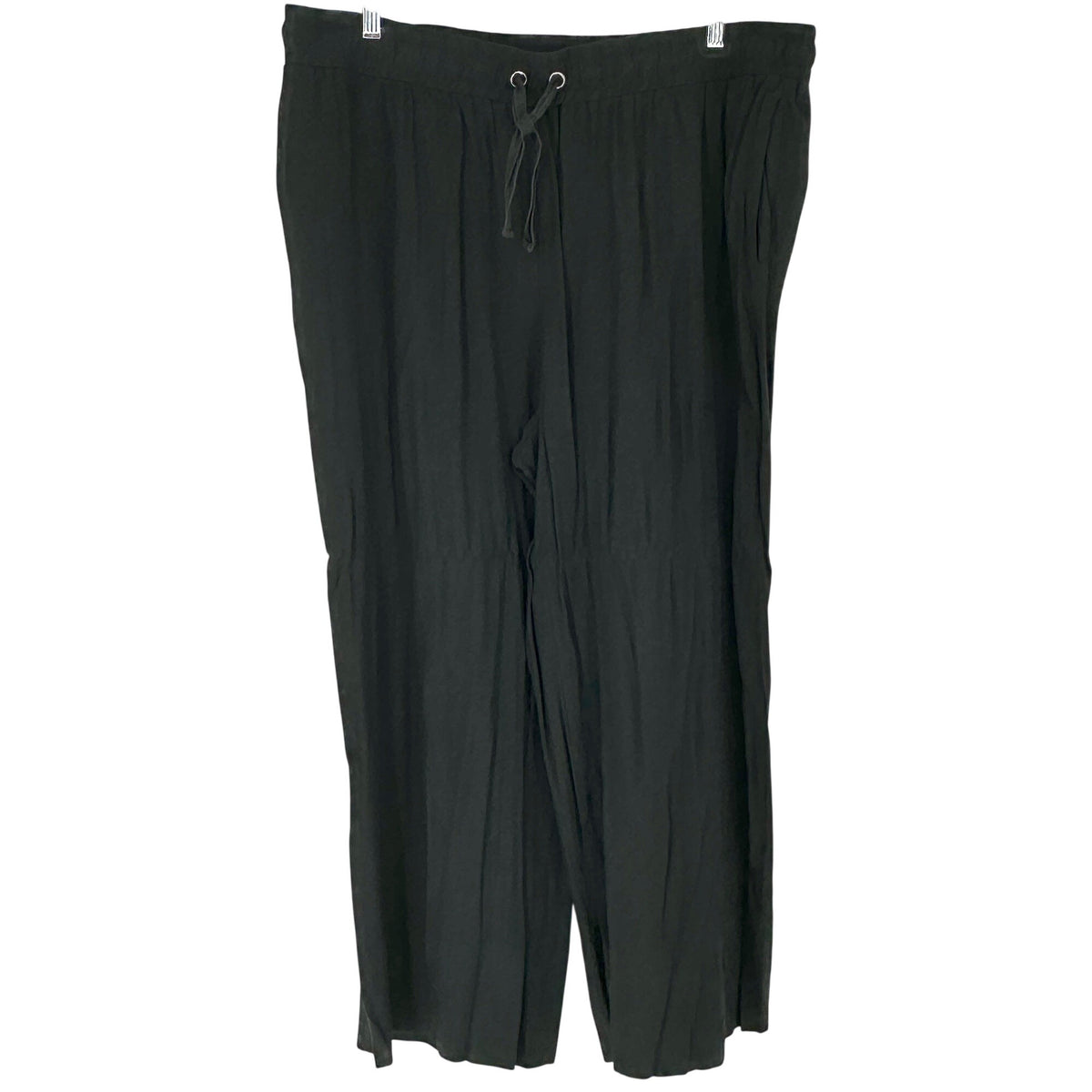 Roamans Womens Plus Size 26W Black Wide-Leg Rayon Pull On Pants Drawstring Waist