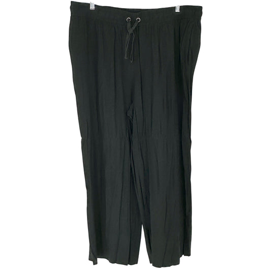 Roamans Womens Plus Size 26W Black Wide-Leg Rayon Pull On Pants Drawstring Waist