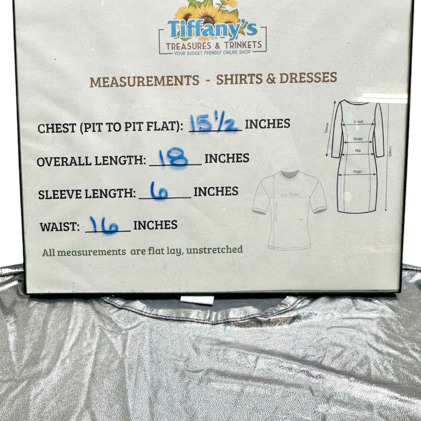 Love Streak Fitted Top Womens Size S Metallic Silver Short Sleeve Shiny Silky