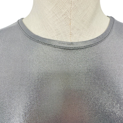 Love Streak Fitted Top Womens Size S Metallic Silver Short Sleeve Shiny Silky