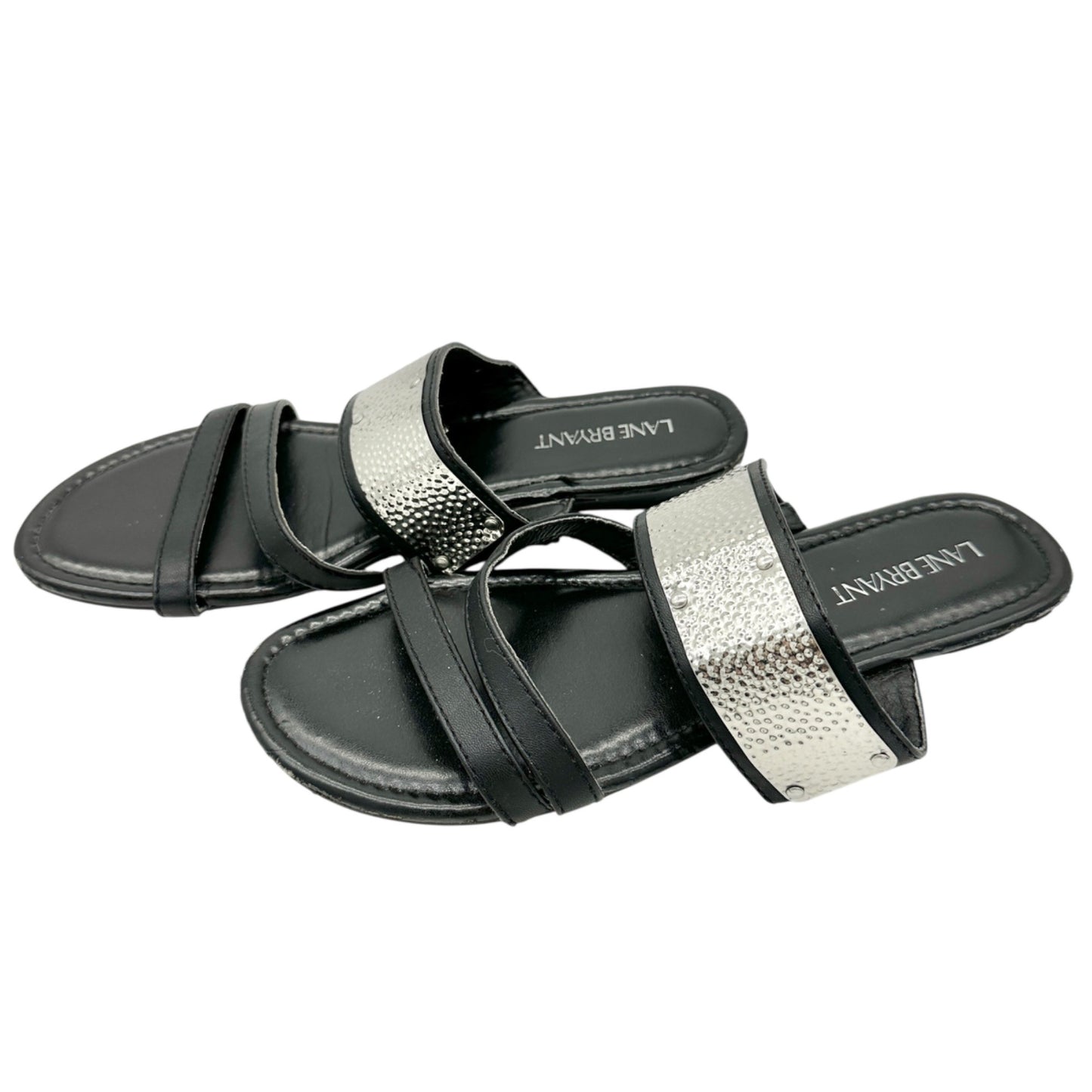 Lane Bryant Womens Black Size 9W Sandals With Metallic Silver Straps Casual Chic
