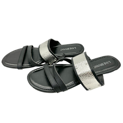 Lane Bryant Womens Black Size 9W Sandals With Metallic Silver Straps Casual Chic